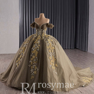 Olive Green Off Shoulder Quinceanera Dress Robes De Soirée Vestidos De 15 Anos - Rosymae