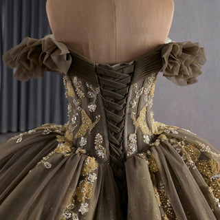 Olive Green Off Shoulder Quinceanera Dress Robes De Soirée Vestidos De 15 Anos - Rosymae