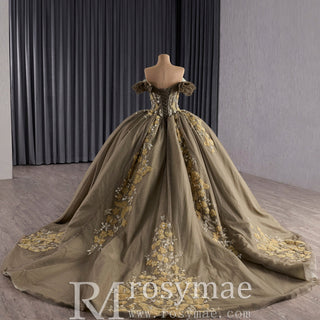 Olive Green Off Shoulder Quinceanera Dress Robes De Soirée Vestidos De 15 Anos - Rosymae