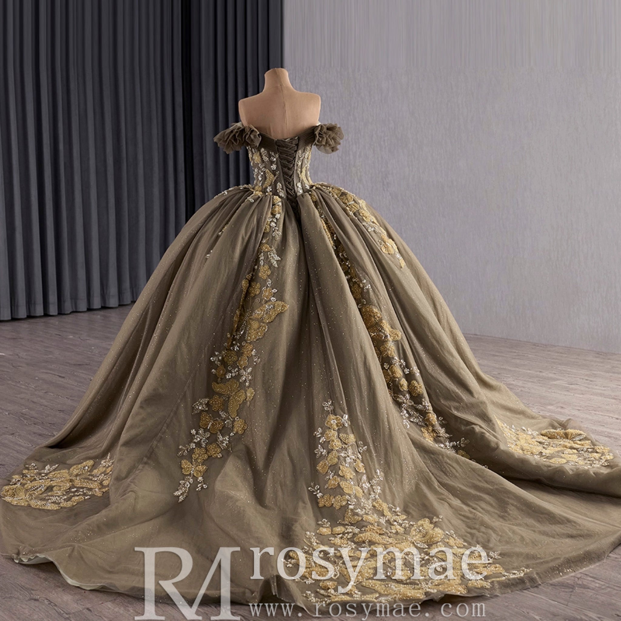 Olive Green Off Shoulder Quinceanera Dress Robes De Soirée Vestidos De 15 Anos - Rosymae