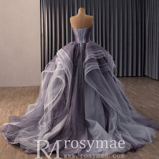 Ombre Purple-to-Grey Ball Gown with Cascading Tulle Ruffles Quinceanera Dress - Rosymae