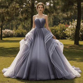 Ombre Purple-to-Grey Ball Gown with Cascading Tulle Ruffles Quinceanera Dress - Rosymae