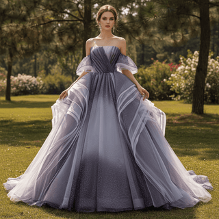 Ombre Purple-to-Grey Ball Gown with Cascading Tulle Ruffles Quinceanera Dress - Rosymae