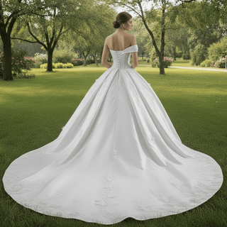 One Sholulder Ball Gown Wedding Dress with Asymmetrical Neckline - Rosymae