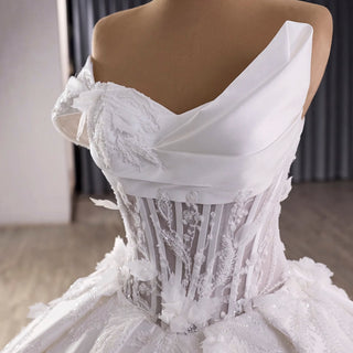 One Sholulder Ball Gown Wedding Dress with Asymmetrical Neckline - Rosymae