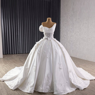 One Sholulder Ball Gown Wedding Dress with Asymmetrical Neckline - Rosymae