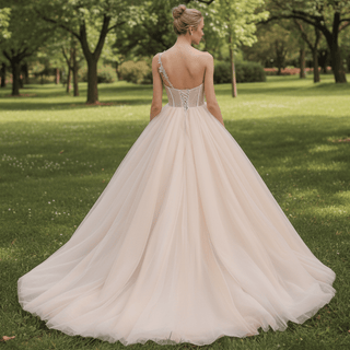 One Shoulder Applique Lace Puffy Skirt Bridal Wedding Dress - Rosymae