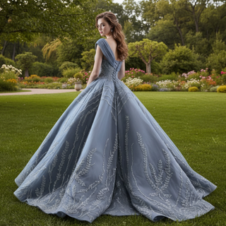 Unique Gray Ball Gown Formal Gown Prom Dress with One Shoulder