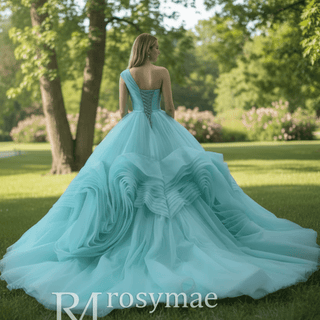 One Shoulder Ball Gown Quinceanera Dress with Court Train - Rosymae