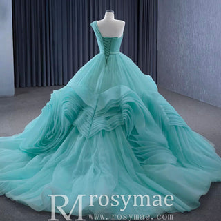 One Shoulder Ball Gown Quinceanera Dress with Court Train - Rosymae