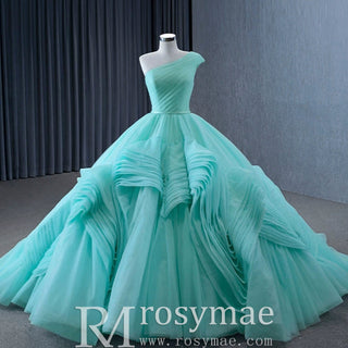 One Shoulder Ball Gown Quinceanera Dress with Court Train - Rosymae