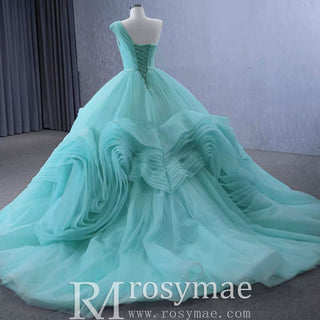 One Shoulder Ball Gown Quinceanera Dress with Court Train - Rosymae