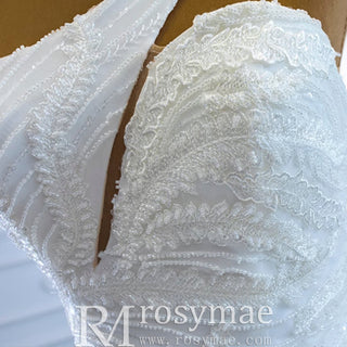 One Shoulder Ball Gown Wedding Dress Lace Appliqued Satin Bridal Gown - Rosymae