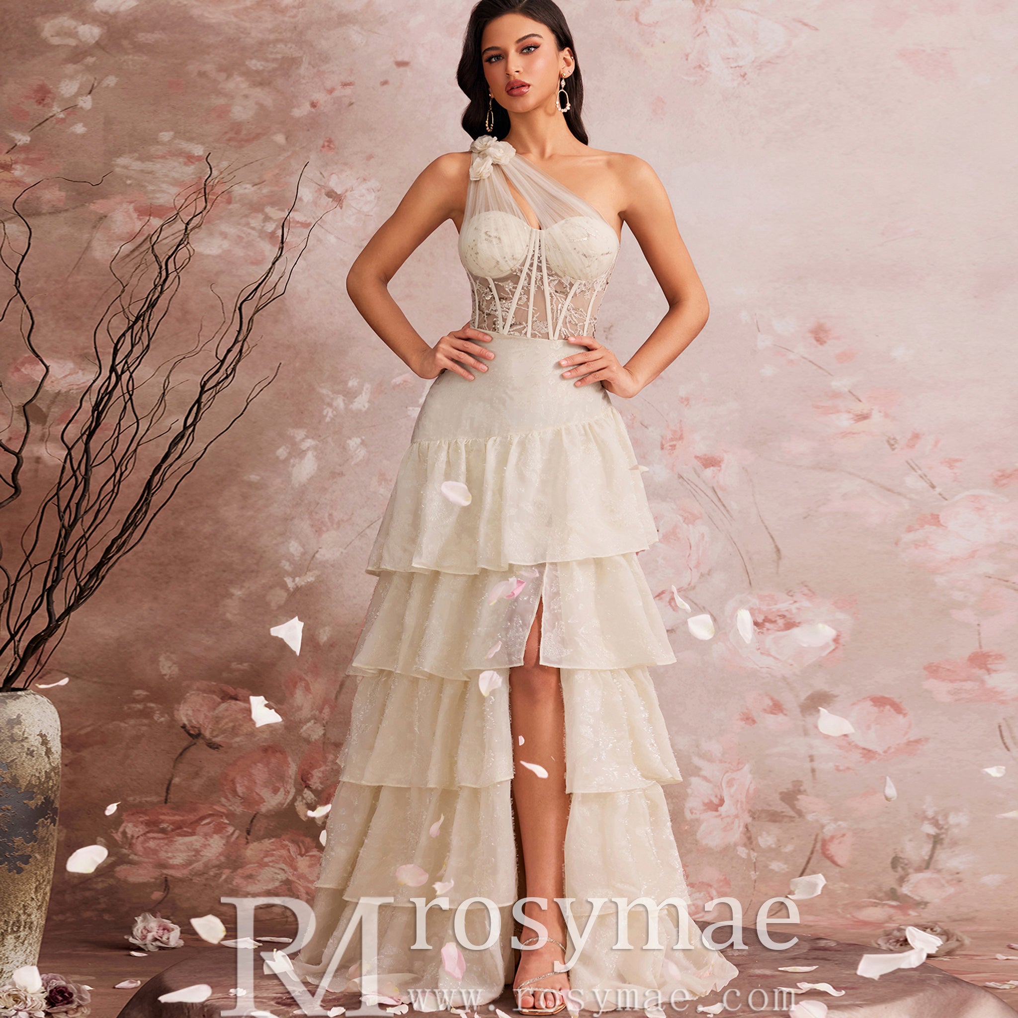 Elegant Women One Shoulder Black Column Prom Dress with Leg Slit Rosymae Elegant Women One Shoulder Black Column Prom Dress with Leg Slit Rosymae