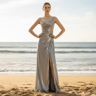 One Shoulder Grey Formal Dresses and Evening Gowns - Rosymae