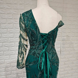 One-Shoulder Hunter Green Mermaid Formal Gown - Rosymae