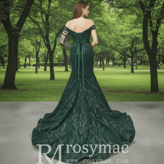 One-Shoulder Hunter Green Mermaid Formal Gown - Rosymae