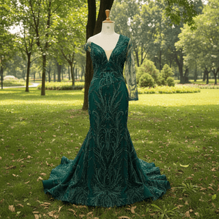 One-Shoulder Hunter Green Mermaid Formal Gown - Rosymae