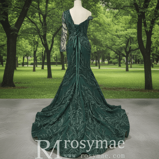 One-Shoulder Hunter Green Mermaid Formal Gown - Rosymae