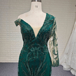 One-Shoulder Hunter Green Mermaid Formal Gown - Rosymae