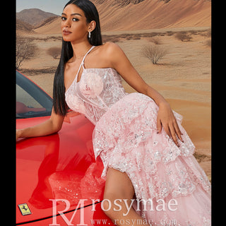 Modern One Shoulder Long Tulle Maxi Party Dress with Leg Slit