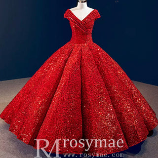 One Shoulder Puffy Skirt Sparkly Quinceanera Dresses - Rosymae