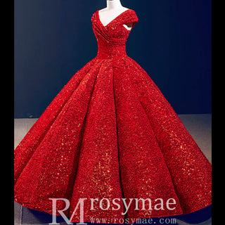 One Shoulder Puffy Skirt Sparkly Quinceanera Dresses - Rosymae