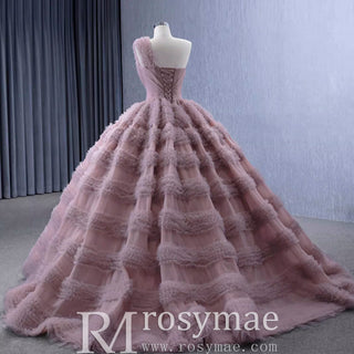 One Shoulder Ruffle Ball Gown Luxury Princess Quinceanera Dress - Rosymae