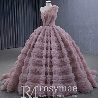 One Shoulder Ruffle Ball Gown Luxury Princess Quinceanera Dress - Rosymae