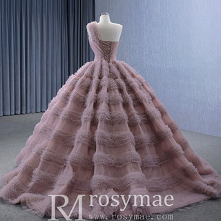 One Shoulder Ruffle Ball Gown Luxury Princess Quinceanera Dress - Rosymae