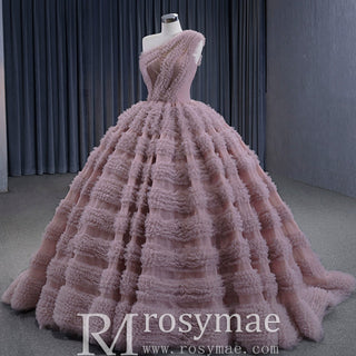 One Shoulder Ruffle Ball Gown Luxury Princess Quinceanera Dress - Rosymae