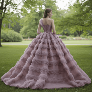 One Shoulder Ruffle Ball Gown Luxury Princess Quinceanera Dress - Rosymae