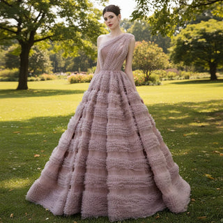 One Shoulder Ruffle Ball Gown Luxury Princess Quinceanera Dress - Rosymae