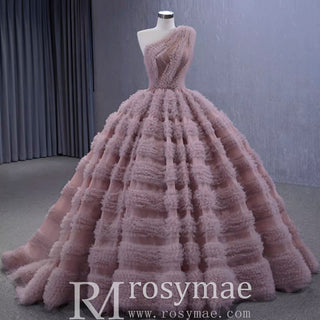 One Shoulder Ruffle Ball Gown Luxury Princess Quinceanera Dress - Rosymae