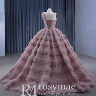 One Shoulder Ruffle Ball Gown Luxury Princess Quinceanera Dress - Rosymae