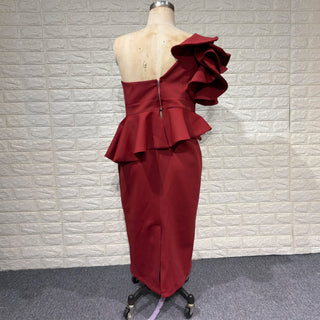 One-Shoulder Ruffled Mermaid Satin Bridal Two-Piece Dress - Rosymae