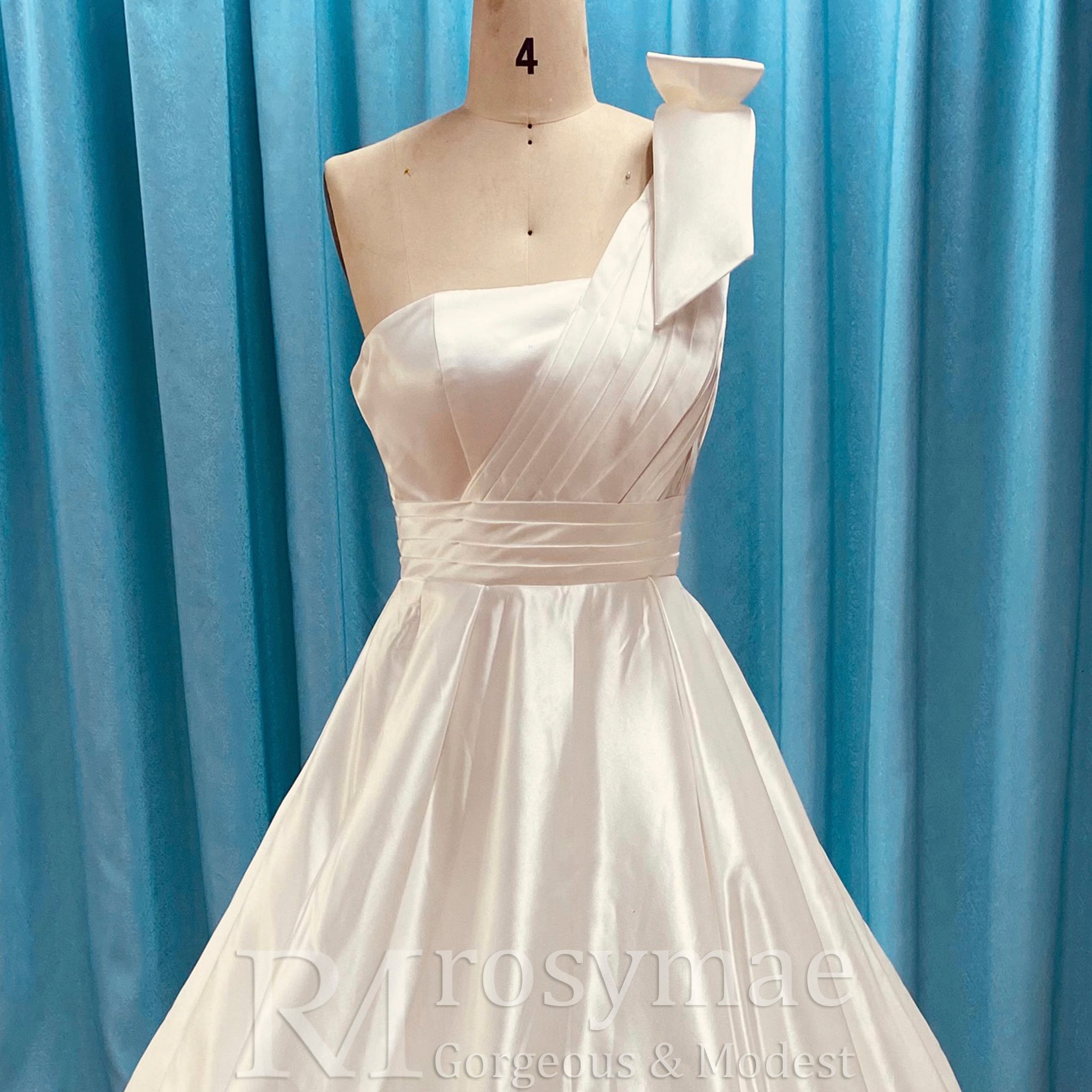 One Shoulder Strap A-line Satin Wedding Dress with Ruched Bodice White / 2 One Shoulder Strap A-line Satin Wedding Dress with Ruched Bodice White / 2