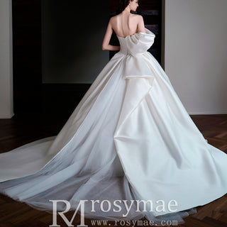 Unique One Shoulder Satin and Tulle Ball Gown Wedding Dress