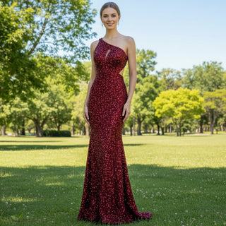 One Shoulder Sequin Evening Gowns Party Fomal Dresses for Women - Rosymae