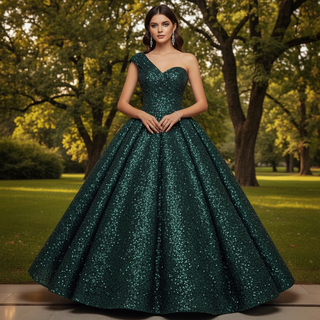 Vestidos de quinceañera brillantes con falda hinchada de un hombro