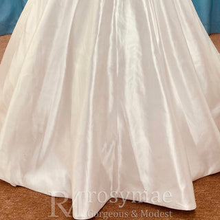 One Shoulder Strap A-line Satin Wedding Dress with Ruched Bodice - Rosymae