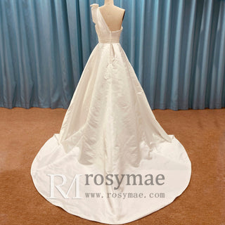 One Shoulder Strap A-line Satin Wedding Dress with Ruched Bodice - Rosymae