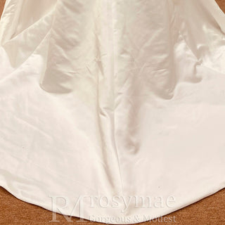One Shoulder Strap A-line Satin Wedding Dress with Ruched Bodice - Rosymae