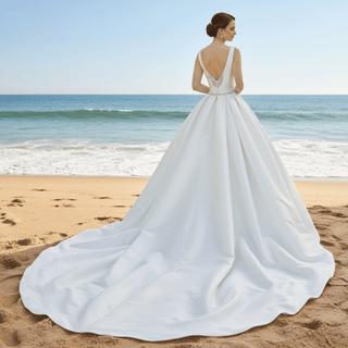 Open Low Back A-line Bridal Gown Wedding Dress with Pocket - Rosymae