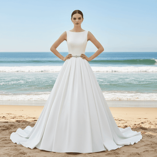 Open Low Back A-line Bridal Gown Wedding Dress with Pocket - Rosymae