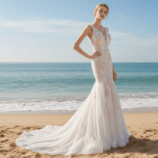 Open Mermaid Wedding Dress Bridal Gown with Plunging - Rosymae