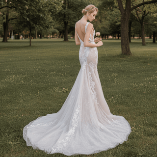 Open Mermaid Wedding Dress Bridal Gown with Plunging - Rosymae