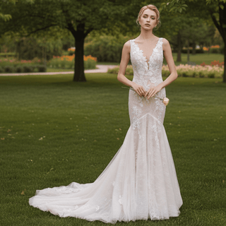 Open Mermaid Wedding Dress Bridal Gown with Plunging - Rosymae