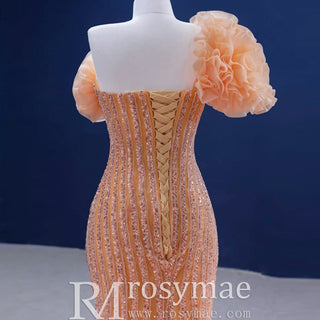 Orange Trumpet Sequins Beading Prom Dress Evening Gown - Rosymae