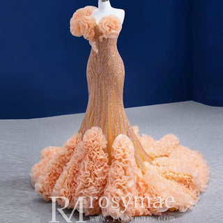 Orange Trumpet Sequins Beading Prom Dress Evening Gown - Rosymae